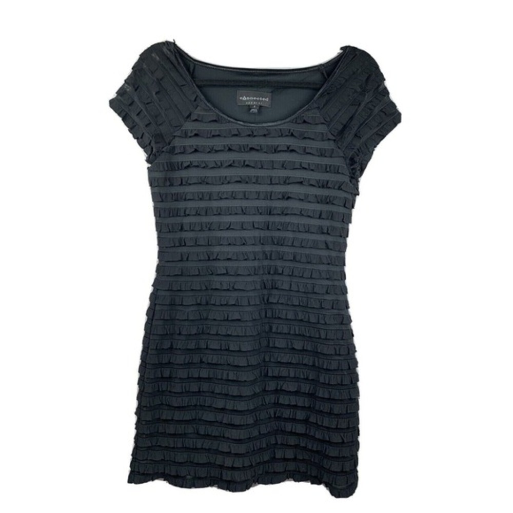 Connected Apparel Black Tiered Ruffles Bodycon Dress Size 6 short sleeve